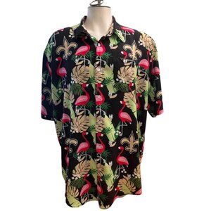 NFL New Orleans Saints Shirt 2XL Black Flamingo Hawaiian Men’s All Over Print